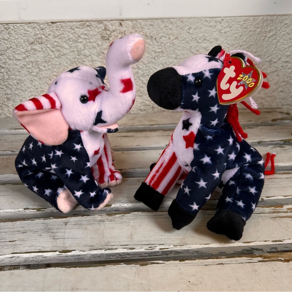 Ty Political 2000 Donkey & Elephant Beanie Babies